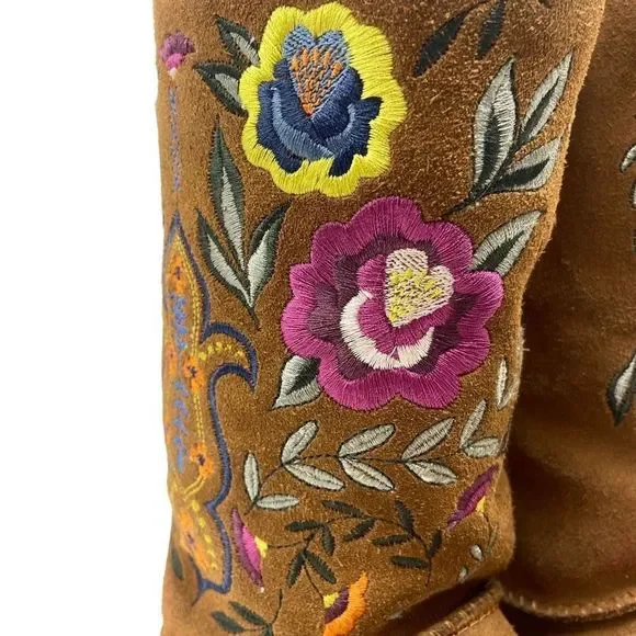 UGG Women's Juliette Embroidered Boots Chestnut Suede Brown Size 7 - Picture 9 of 11